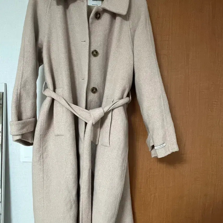[BUNJANG] Roem Pink Beige Long Wool Coat with Belt / 로엠 핑크베이지 롱코트 울코트 벨트코트