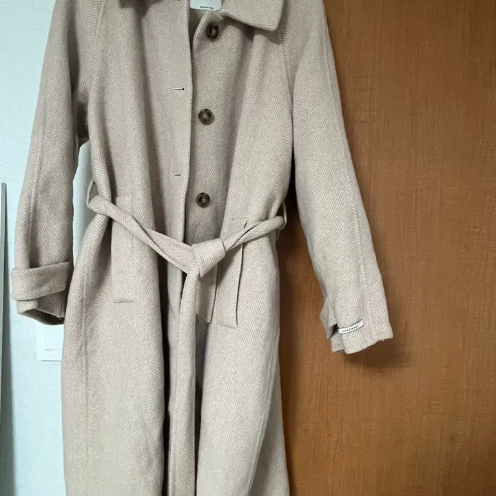 [BUNJANG] Roem Pink Beige Long Wool Coat with Belt / 로엠 핑크베이지 롱코트 울코트 벨트코트