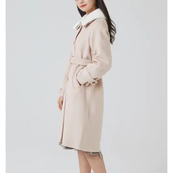 [BUNJANG] Roem Pink Beige Long Wool Coat with Belt / 로엠 핑크베이지 롱코트 울코트 벨트코트