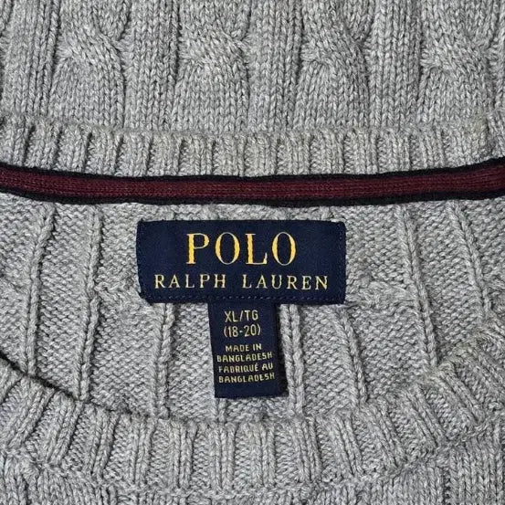 [BUNJANG] Polo Ralph Lauren Cable Knit Sweater Gray / 폴로 랄프로렌 꽈배기 회색 니트 66/77