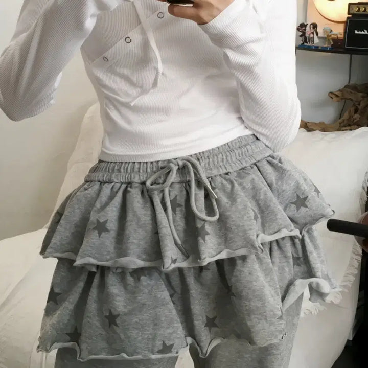 [BUNJANG] Star Pattern Mini Skirt / 에이블리 스타 별 캉캉 스커트 부츠컷팬츠 위시코어 키치 y2k 갸루