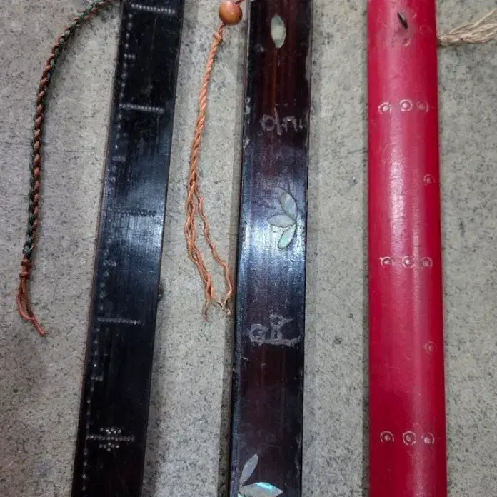[BUNJANG] Antique Wooden Ruler Set / 골동 옻칠 주칠 나무자 3점