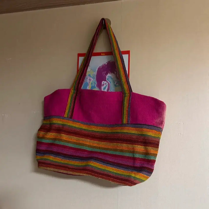 [BUNJANG] Pink Striped Shoulder Bag / 줄무늬 핑크색 숄더백