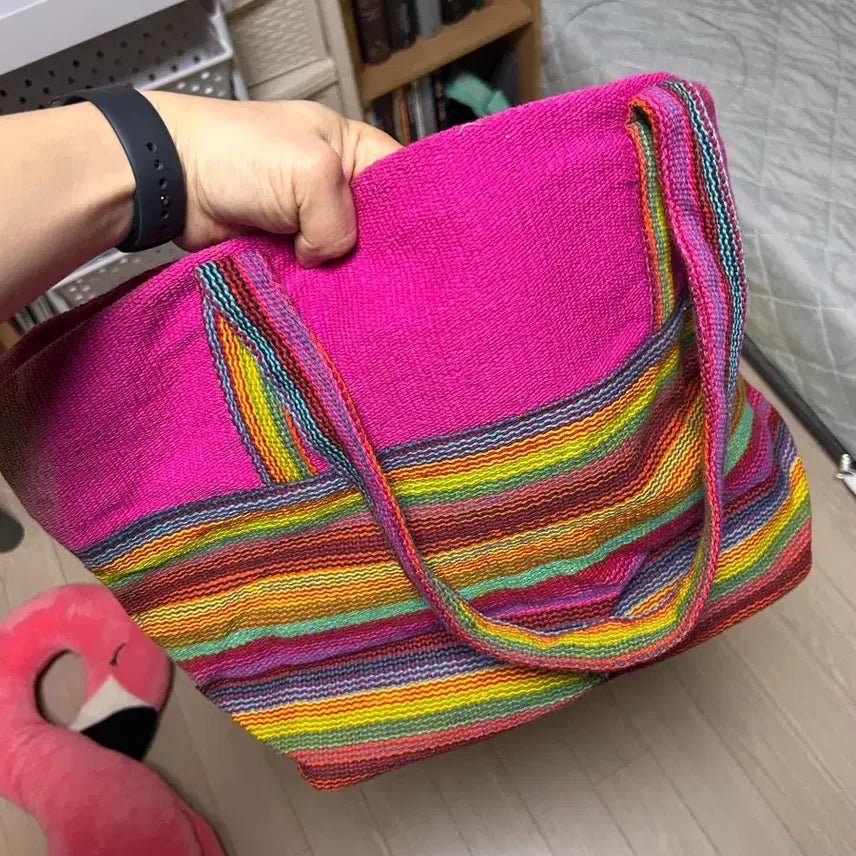 [BUNJANG] Pink Striped Shoulder Bag / 줄무늬 핑크색 숄더백