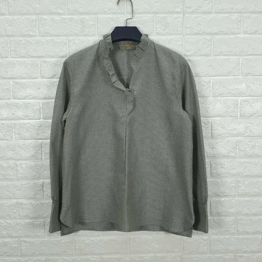 [BUNJANG] 8Seconds Check Frill V-Neck Shirt / [55]에잇세컨즈 체크 프릴 브이넥 셔츠