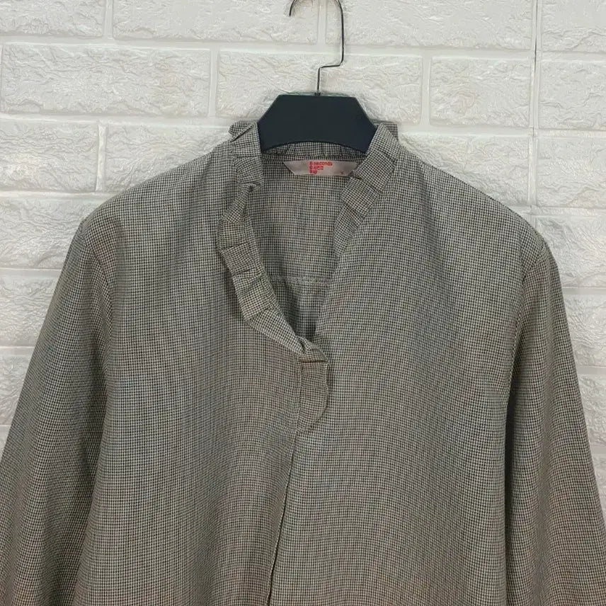 [BUNJANG] 8Seconds Check Frill V-Neck Shirt / [55]에잇세컨즈 체크 프릴 브이넥 셔츠