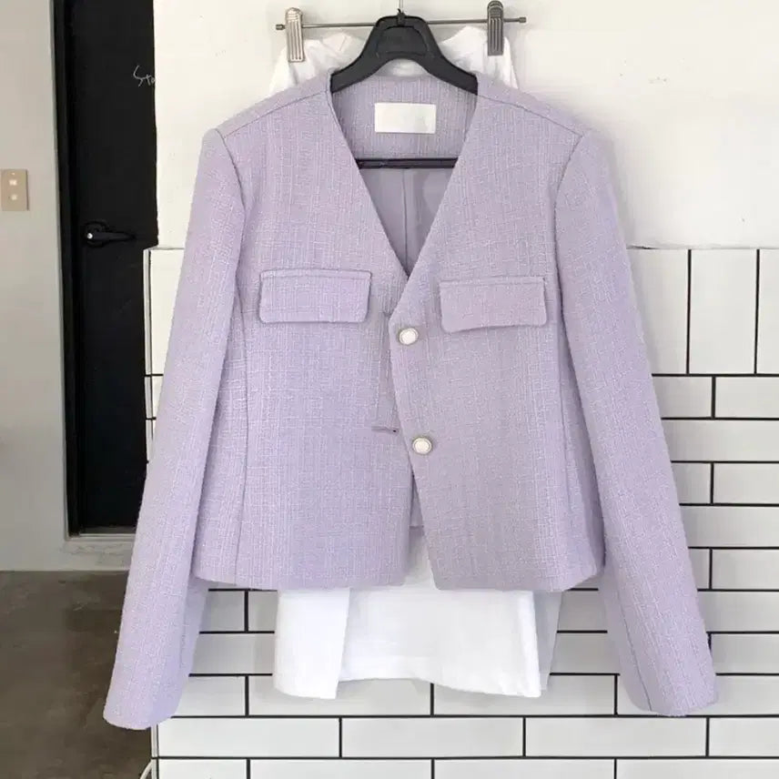 [SOLD OUT] 라벤더 노카라 트위드 자켓 55-66