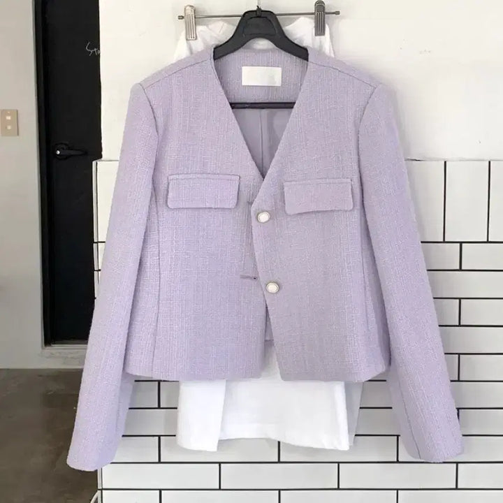 [SOLD OUT] 라벤더 노카라 트위드 자켓 55-66
