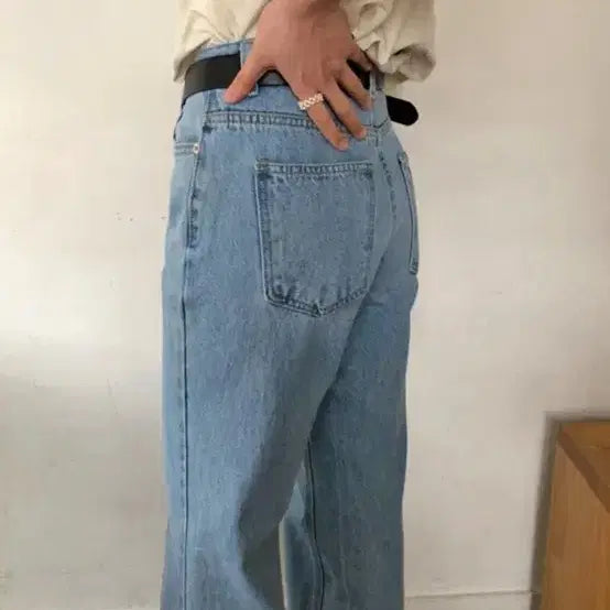 [BUNJANG] From Beginning Light Blue Denim Wide Pants / 프롬비기닝 라이트블루 연청 데님 와이드 팬츠