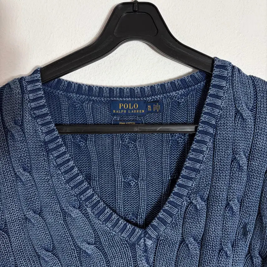 [SOLD OUT] 폴로랄프로렌 블루 브이넥 케이블 니트(XL)