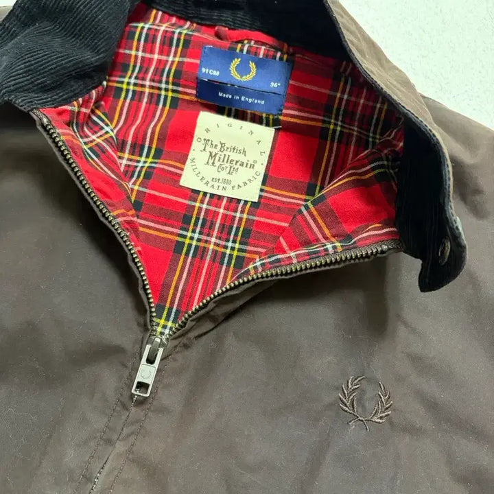 [BUNJANG] Fred Perry Waxed Cotton Harrington Jacket (Brown) / [S] 프레드페리 왁스드 코튼 해링턴 자켓 메이드인 잉글랜드 (브라운)