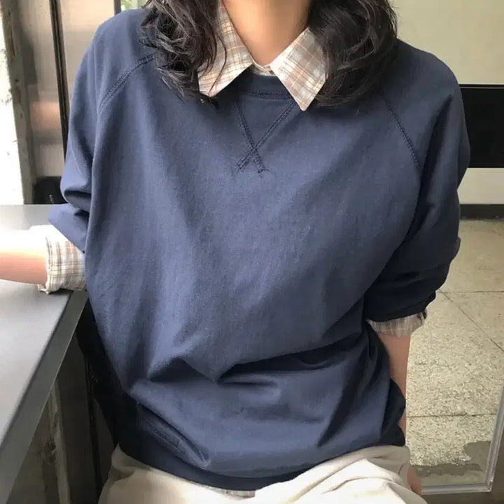 [BUNJANG] Slow Cotton Basic Navy Sweatshirt / 슬로 코튼 베이직 네이비 맨투맨