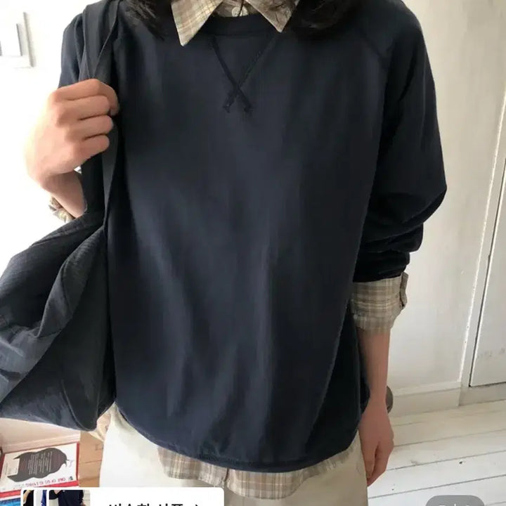[BUNJANG] Slow Cotton Basic Navy Sweatshirt / 슬로 코튼 베이직 네이비 맨투맨