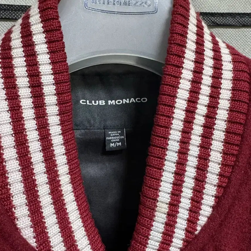 [BUNJANG] Club Monaco Leather Patch Burgundy Varsity Jacket / 클럽모나코 양가죽 패치 버건디 자켓 블루종 M