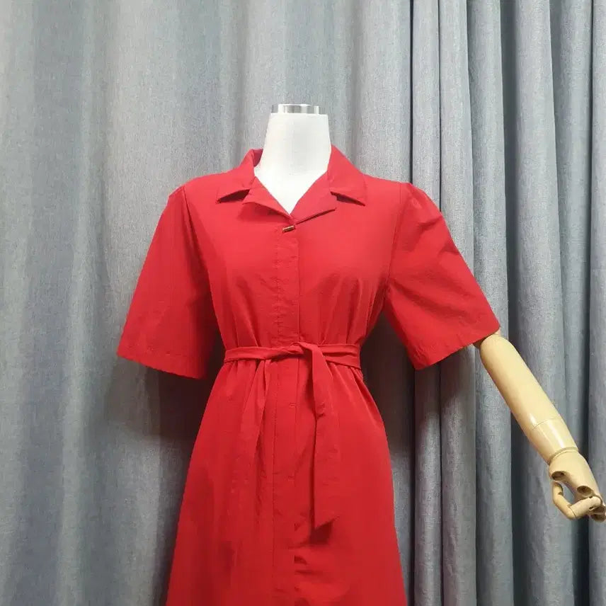 [BUNJANG] Red Stretch Waist Dress / 스트레치 레드 허리끈원피스