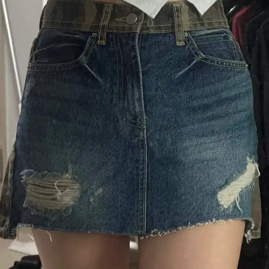 [SOLD OUT] 히프나틱 자체제작 빈티지카모데님 스커트