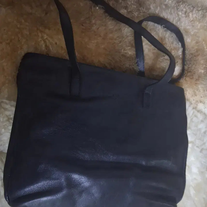 [BUNJANG] Nicole Miller Black Leather Tote Bag / 니꼴 밀러 블랙 가죽 토트백