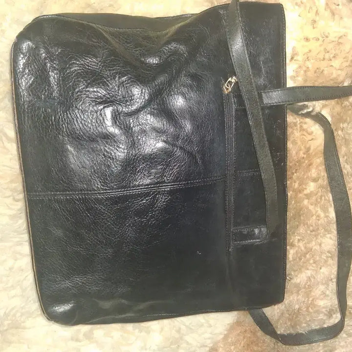 [BUNJANG] Nicole Miller Black Leather Tote Bag / 니꼴 밀러 블랙 가죽 토트백