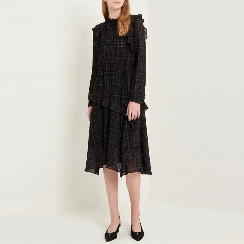 [BUNJANG] SJSJ Ruffle Checkered Dress / SJSJ 체크 러플 원피스 44-55