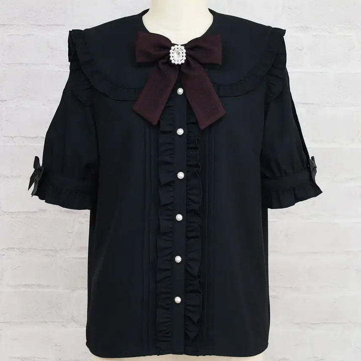 [BUNJANG] Amavel Dot Tulle Short Sleeve Blouse / Amavel 아마벨 도트 튤 반팔 블라우스