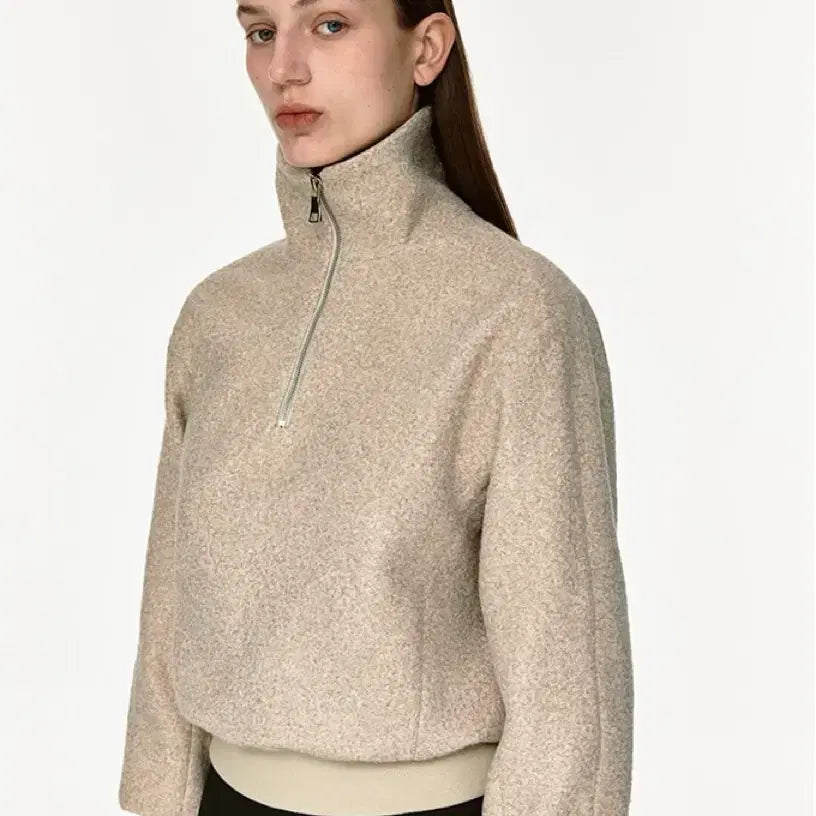 [BUNJANG] MOHAN Boucle High-Neck Zip-Up Top Beige / 모한 부클 하이넥 집업탑 베이지컬러