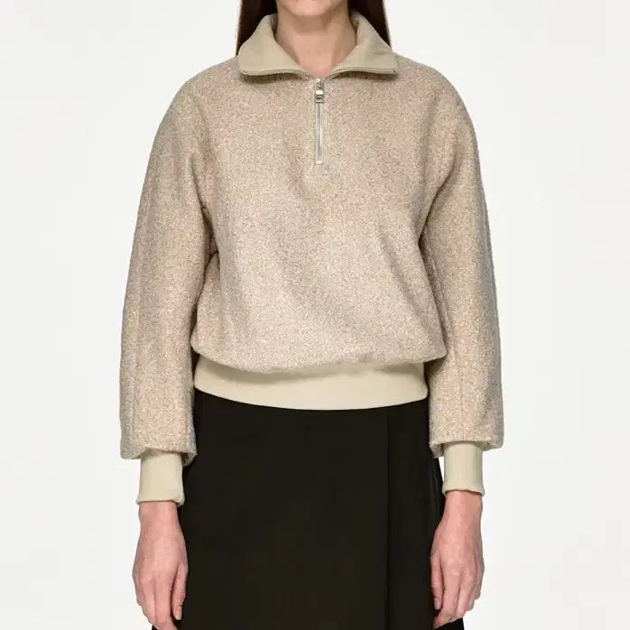 [BUNJANG] MOHAN Boucle High-Neck Zip-Up Top Beige / 모한 부클 하이넥 집업탑 베이지컬러