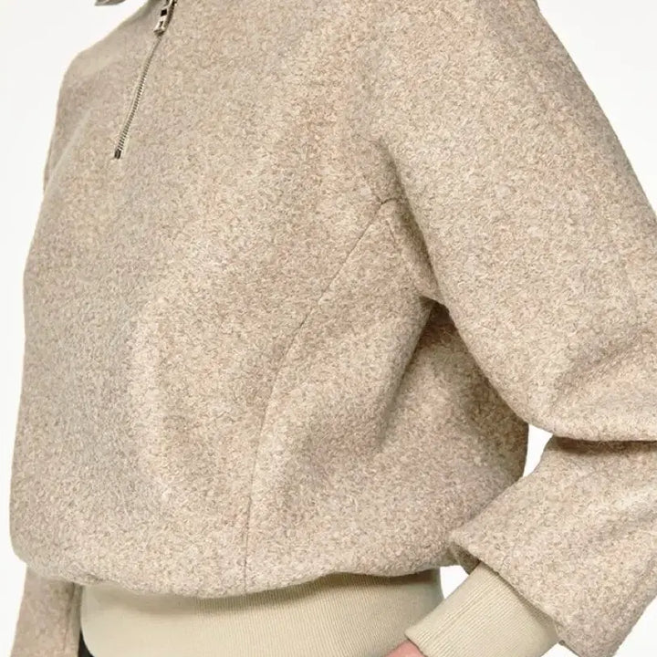[BUNJANG] MOHAN Boucle High-Neck Zip-Up Top Beige / 모한 부클 하이넥 집업탑 베이지컬러