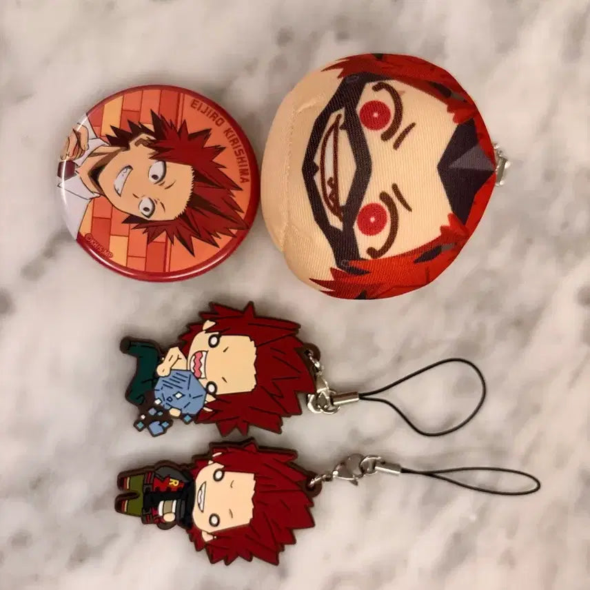 [BUNJANG] My Hero Academia Kirishima Bundle Set / 히로아카 나히아 키리시마 만쥬, 러버스트랩, 뱃지 일괄 양도