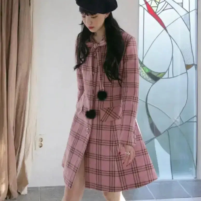 [BUNJANG] Fletta Pink Check Coat / [택O미시착새상품] 플레따 37 드레스 핑크 체크 코트 fletta