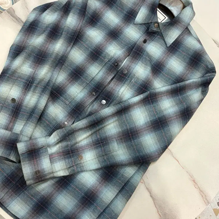 [BUNJANG] Wooyoungmi Leather Square Tab Check Shirt Size 44 / 우영미 레더 스퀘어탭 체크셔츠 44사이즈