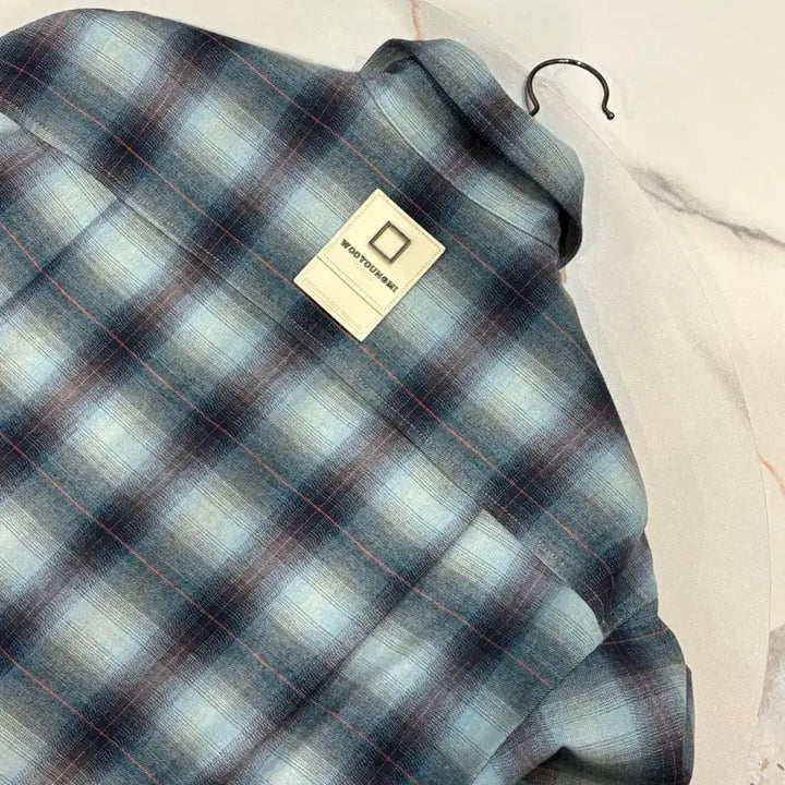 [BUNJANG] Wooyoungmi Leather Square Tab Check Shirt Size 44 / 우영미 레더 스퀘어탭 체크셔츠 44사이즈