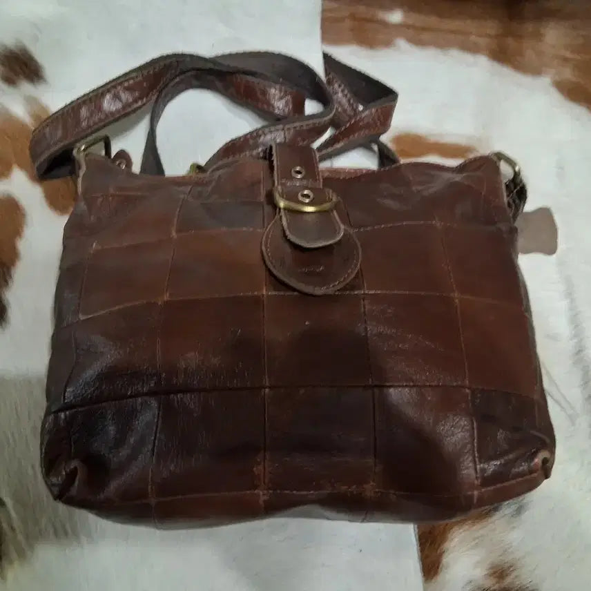 [BUNJANG] Vintage Brown Leather Shoulder Tote Bag / 빈티지 브라운 가죽 숄더백 토트백