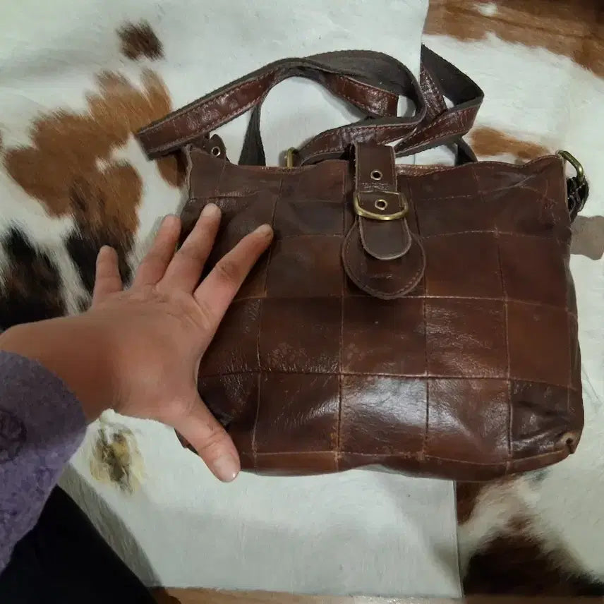 [BUNJANG] Vintage Brown Leather Shoulder Tote Bag / 빈티지 브라운 가죽 숄더백 토트백