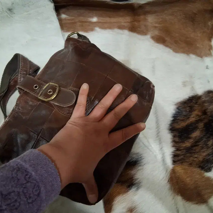 [BUNJANG] Vintage Brown Leather Shoulder Tote Bag / 빈티지 브라운 가죽 숄더백 토트백