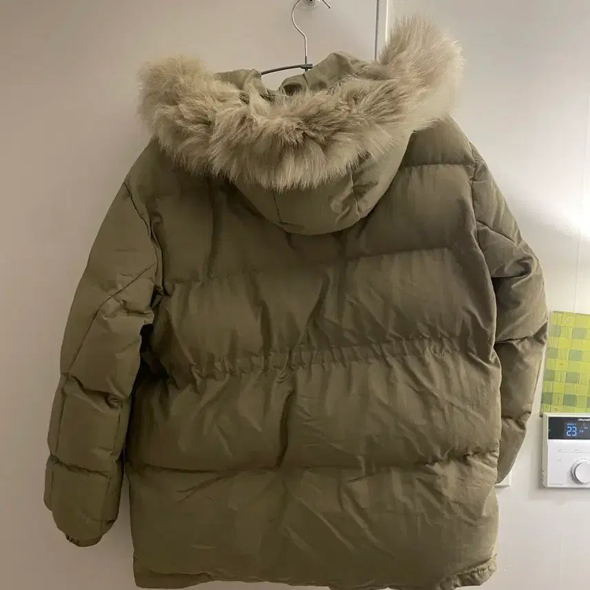 [BUNJANG] Khaki Fur Hooded Padded Jacket / 카키 퍼후드 패딩