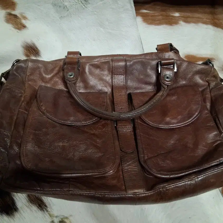 [BUNJANG] Vintage Brown Leather Tote Bag / 빈티지 브라운 가죽 토트백