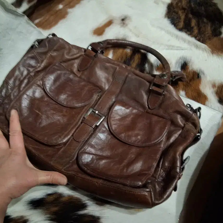 [BUNJANG] Vintage Brown Leather Tote Bag / 빈티지 브라운 가죽 토트백