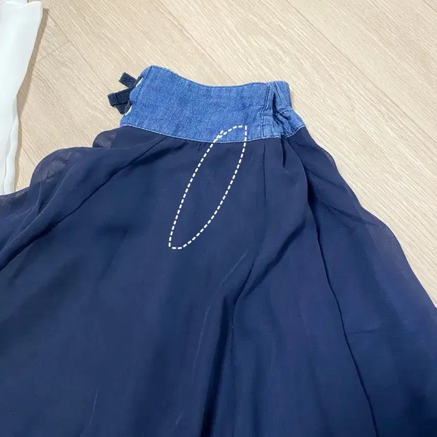 [BUNJANG] Denim Lace-Up Navy Mini Skirt / 데님 레이스업 청 네이비 속바지 쉬폰 A라인 밴딩 플레어 미니 스커트