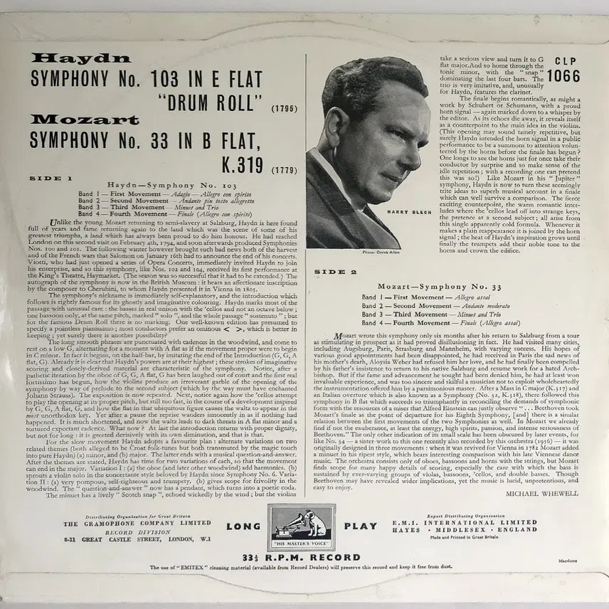[BUNJANG] Harry Blech London Mozart Players Haydn Symphony No. 103 / Mozart Symphony No. 33 LP / LP 해리 블레크 - 하이든 103번/모차르트 33번 (수입반)