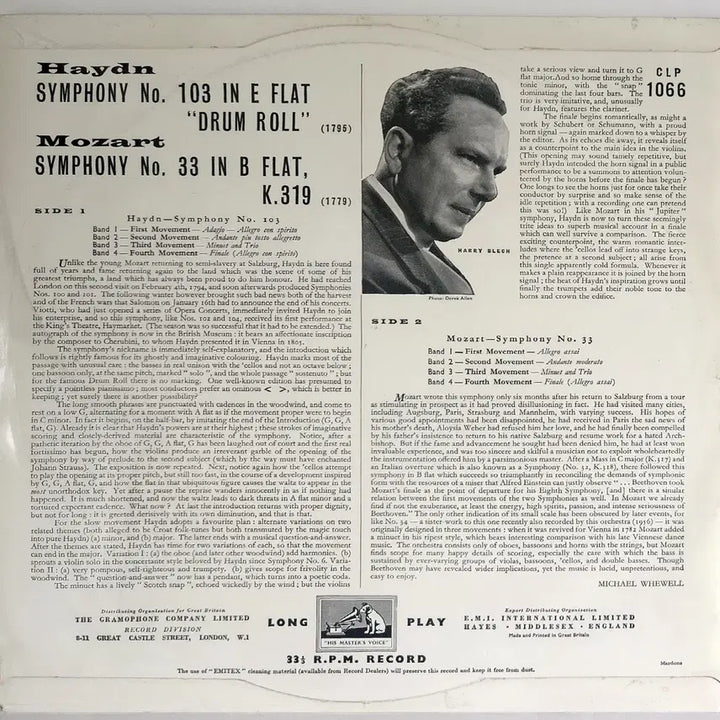 [BUNJANG] Harry Blech London Mozart Players Haydn Symphony No. 103 / Mozart Symphony No. 33 LP / LP 해리 블레크 - 하이든 103번/모차르트 33번 (수입반)