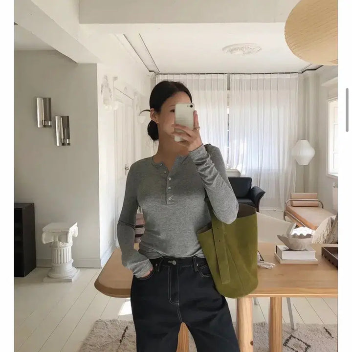 [BUNJANG] Wont Body Wool Button Tee Gray / 원로그 wont 바디 울 버튼 티 그레이 새상품
