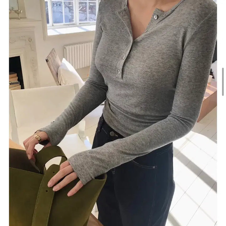 [BUNJANG] Wont Body Wool Button Tee Gray / 원로그 wont 바디 울 버튼 티 그레이 새상품
