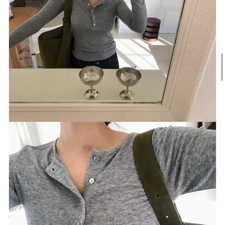 [BUNJANG] Wont Body Wool Button Tee Gray / 원로그 wont 바디 울 버튼 티 그레이 새상품