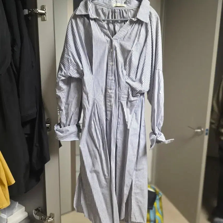 [BUNJANG] Striped Shirt Dress Long Sleeve / 스트라이프 셔츠 원피스 긴팔