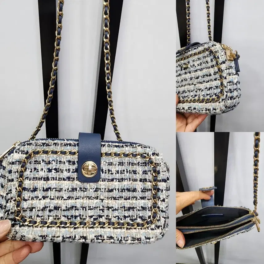 [BUNJANG] Tweed Chain Crossbody Shoulder Bag / 트위드 체인 크로스백 숄더백