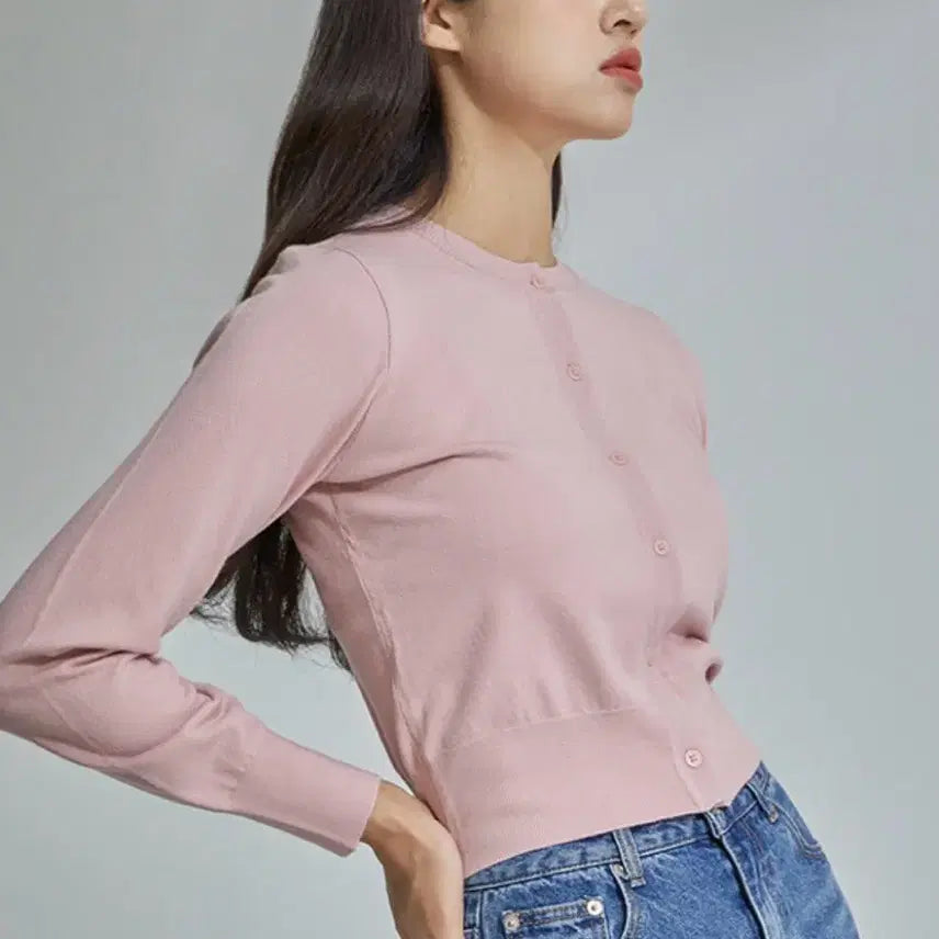 [BUNJANG] Mixxo Round Neck Basic Cardigan - Light Pink / 미쏘 라운드넥 베이직 가디건 라이트핑크 인디핑크 페일핑크