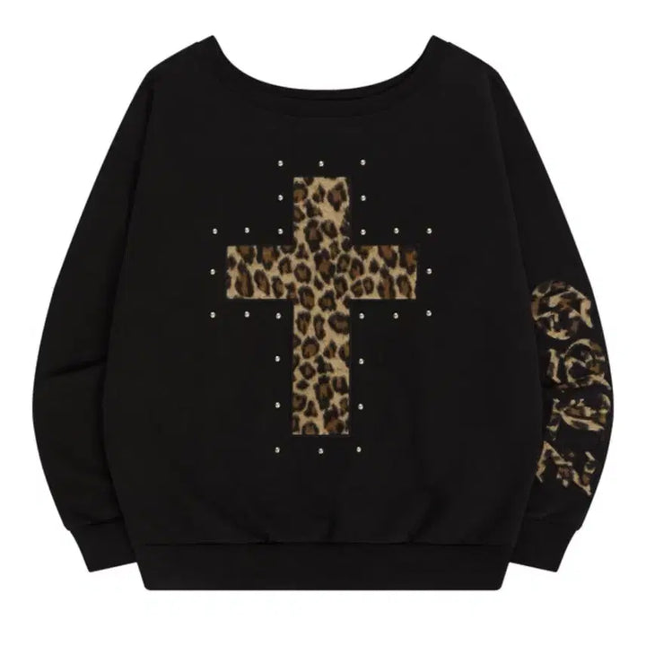 [BUNJANG] Youths in Your Eyes Leopard One Shoulder Sweatshirt / 유스이즈유어스 레오파드 원숄더 맨투맨