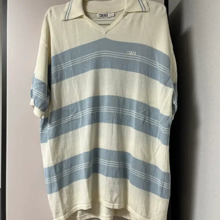 [BUNJANG] Grovestore Striped Collar Short Sleeve T-shirt / 그로브스토어 스트라이프 카라 반팔티셔츠
