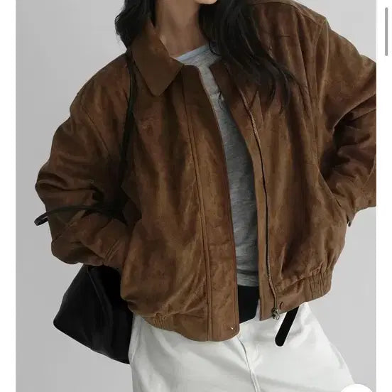 [BUNJANG] Manique Oversized Suede Bomber Jacket / 매니크 오버핏 스웨이드 블루종 봄버 자켓