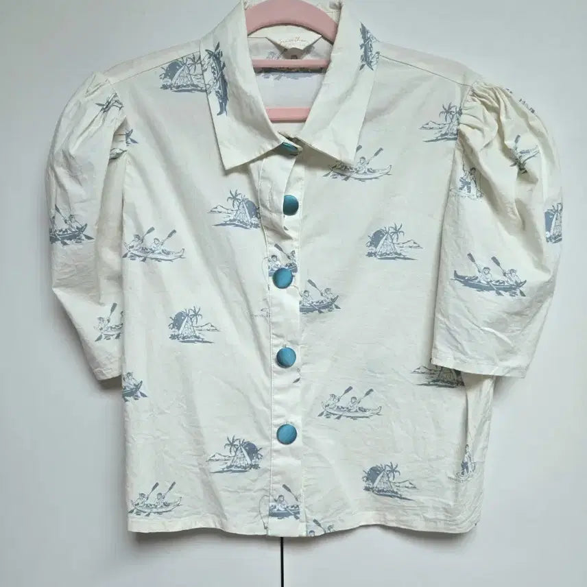 [BUNJANG] Sindeun Ivory Monkey Crop Blouse Shirt S / 신스덴 아이보리 몽키크롭 블라우스 셔츠 S
